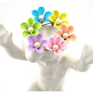 Vintage Multicolor Enamel Flower Brooch Jewelry With Faux Pearls Floral retro
